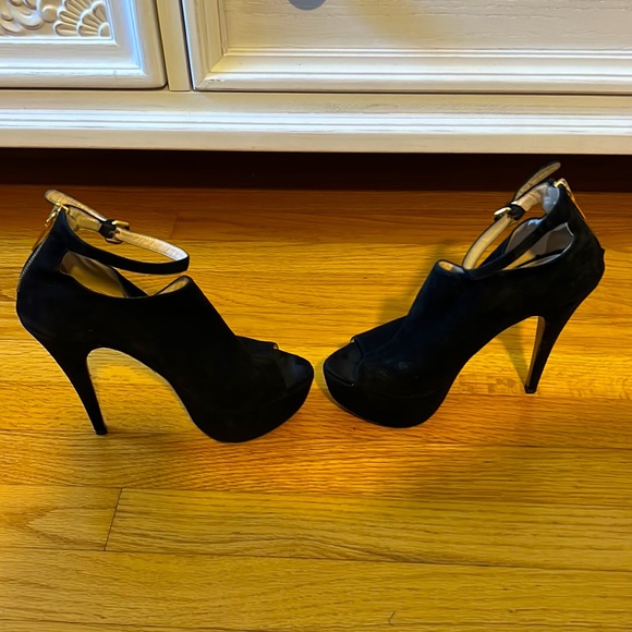 Prada Peep-Toe Suede Platform Ankle Boots - Picture 6 of 9